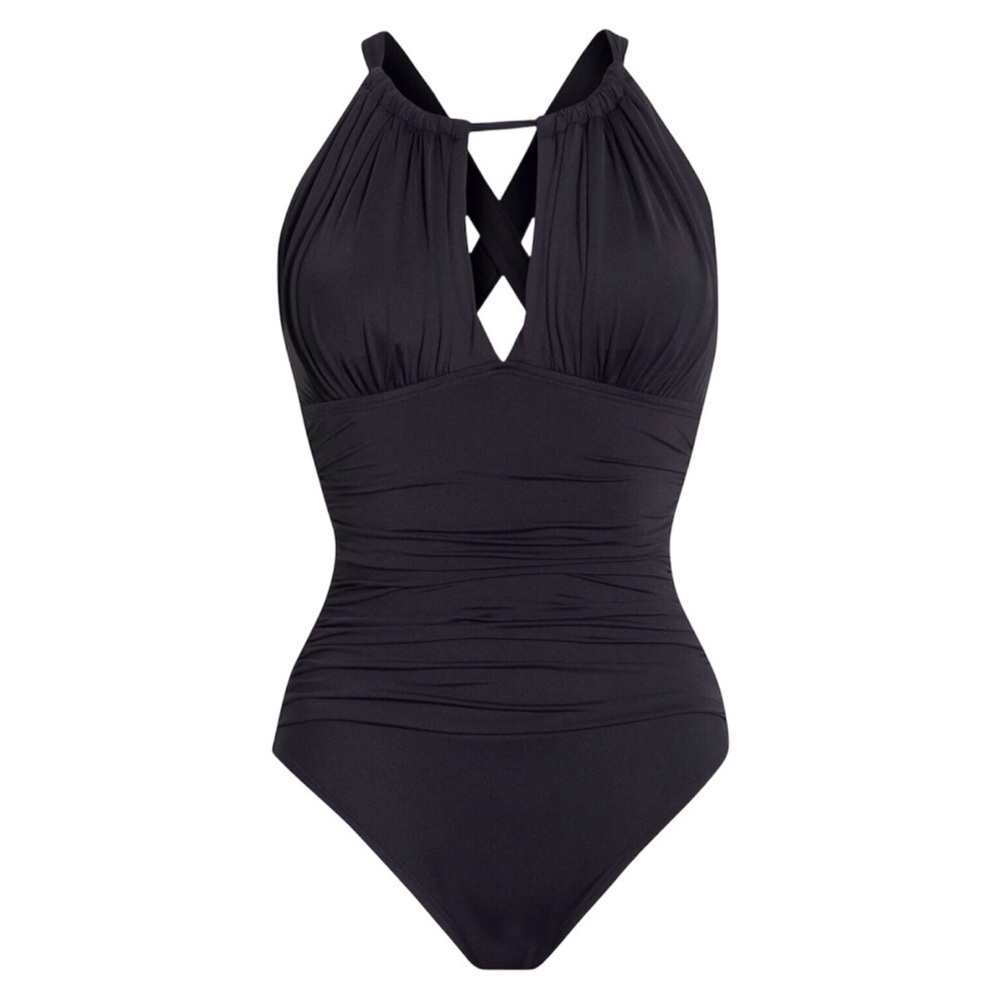 La Blanca One Piece Swimsuit Black Island Goddess Convertible High Neck Size 4 - Picture 8 of 11